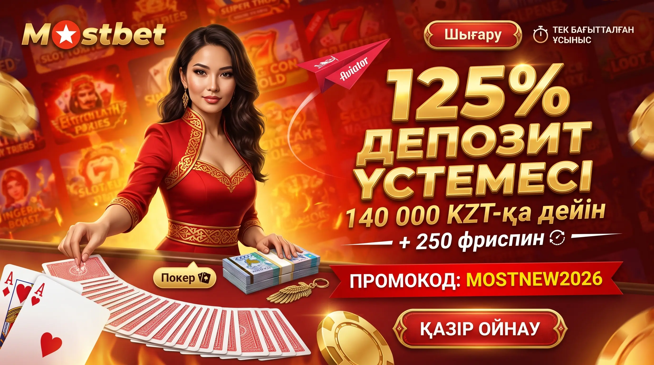 Mostbet бонусы 125% депозит үстемесі және 250 FS